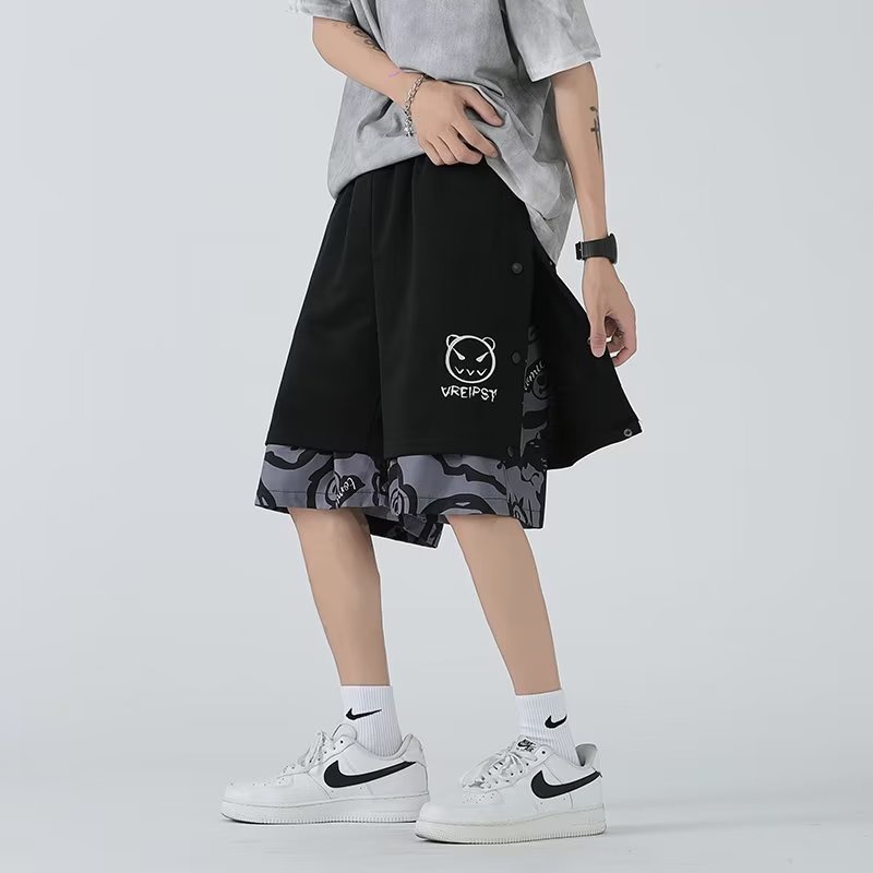 Quần ngắn ống rộng In Họa Tiết Hoạt Hình Phong Cách hip hop Nhật Bản Thời Trang Cho Nam Cỡ M-3XL