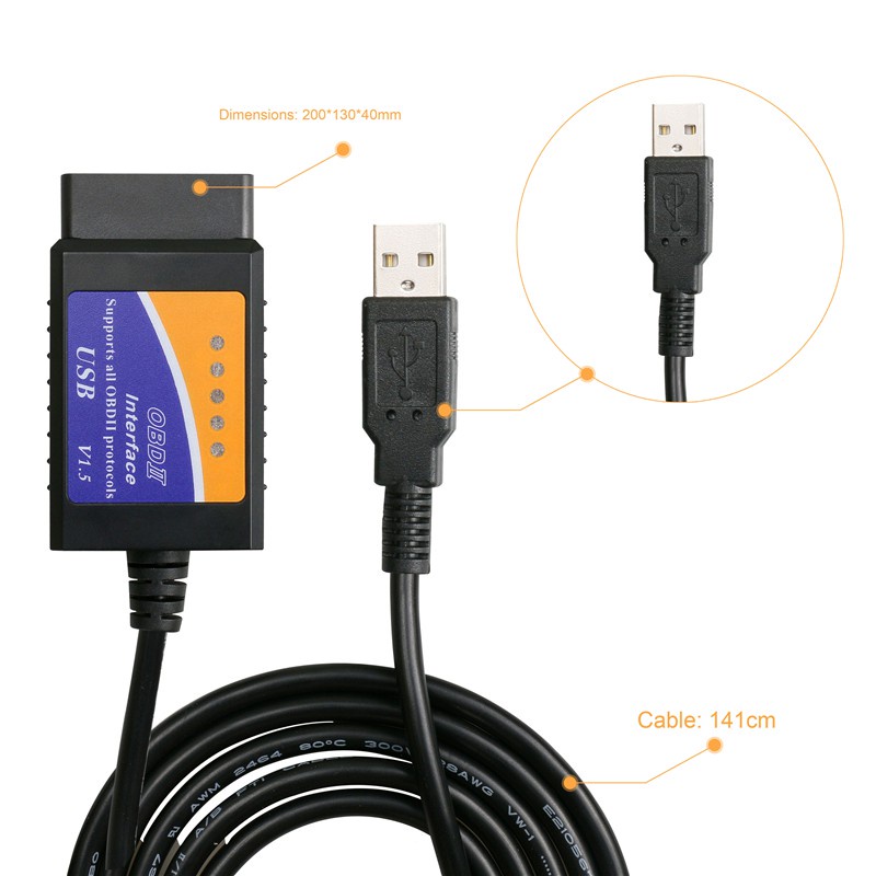 Chip Chẩn Đoán Lỗi ELM327 USB OBD2 FTDI FT232RL OBD 2 Cho PC EML 327 V1.5 ODB2