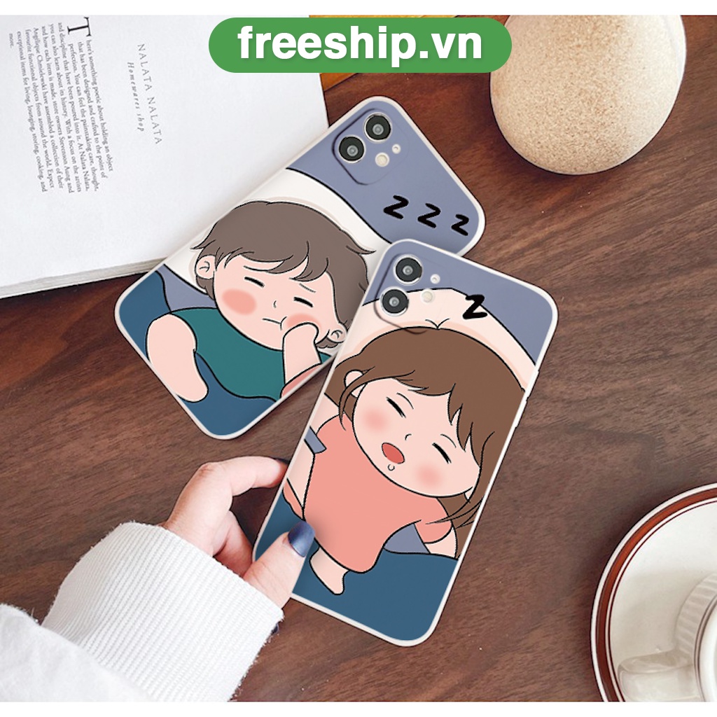 Ốp iphone hoạt hình cặp đôi đang ngủ sleeping đẹp ngộ nghĩnh mềm viền vuông iPhone 13 13pro max 12 11 6 6S 7 8 7Plus