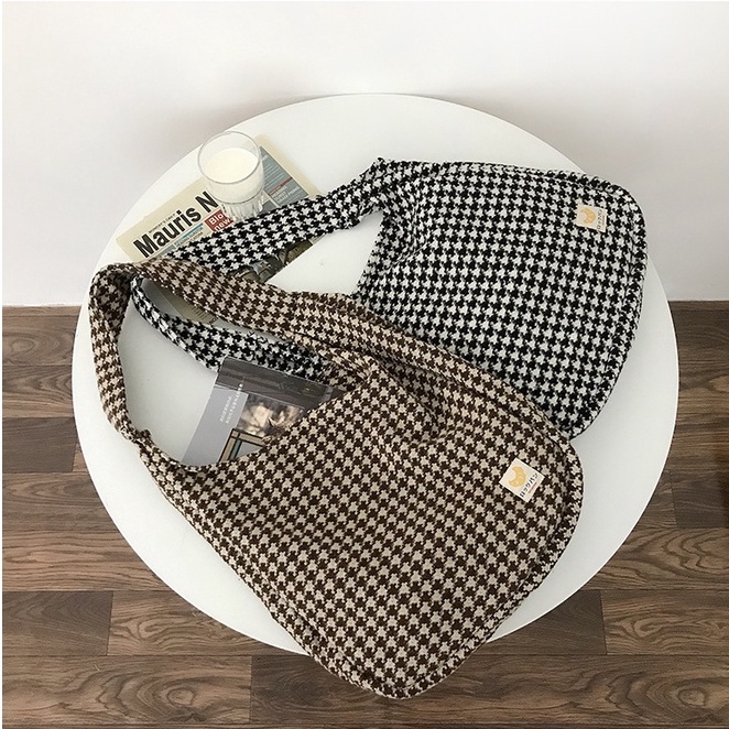 Túi Đeo Chéo Vải Len Họa Tiết Sọc Caro Phong Cách Vintage