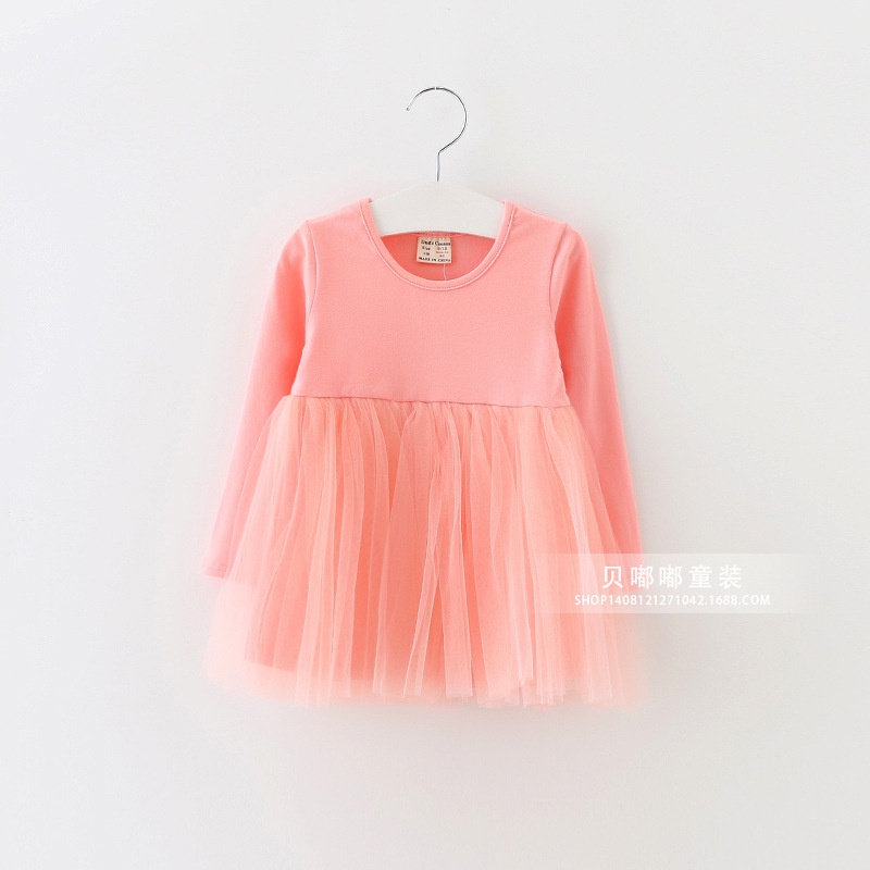 Đầm váy công chúa màu hồng mùa thu bé gái dễ thương (8-20kg)