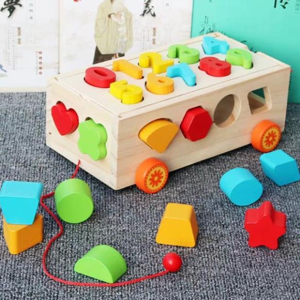 Đồ Chơi Montessori, Đồ Chơi Gỗ Thông Minh: Xe Kéo Thả Số Và Hình Khối Cho Bé