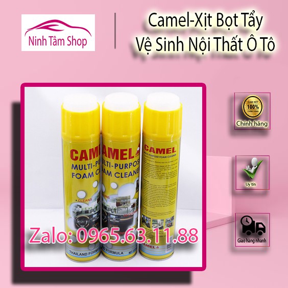 Chai xịt bọt vệ sinh đa năng nội thất, ghế da, trần nỉ ô tô CAMEL hương chanh (màu vàng) 650ml