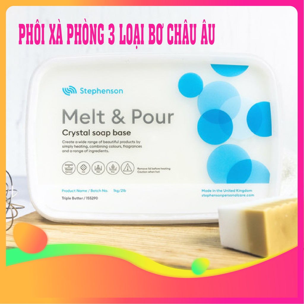 Phôi xà phòng glycerin 3 loại bơ: bơ xoài, bơ shea, bơ ca cao châu Âu làm xà phòng handmade