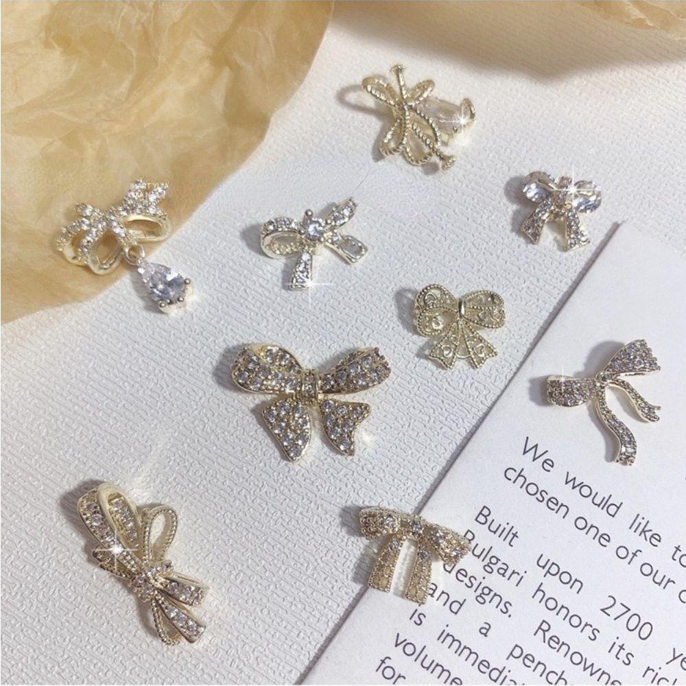 QQMALL Phụ Kiện Trang Trí Móng Tay Hình Nơ 3D Lấp Lánh DIY