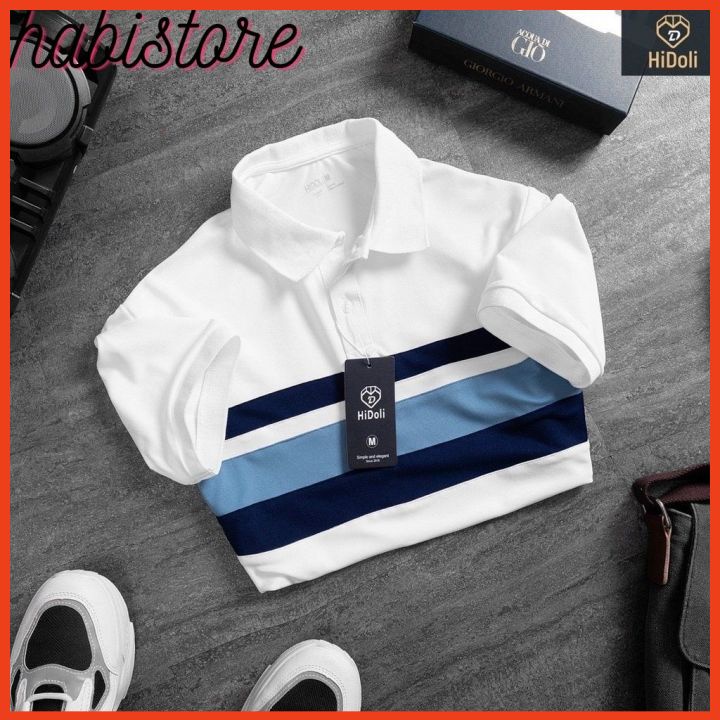 Áo Polo cổ bẻ nam phối ngang vải cá sấu Cotton xuất xịn, chuẩn form dáng đẹp -HABI