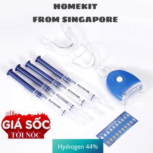 Combo 4 gel tẩy trắng răng cấp tốc nồng độ 44% và thiết bị làm trắng răng, liệu trình 14 ngày miếng dán làm trắng răng