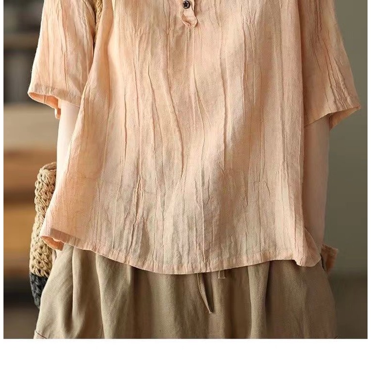 Áo Thun Cotton Linen Tay Ngắn Màu Trơn Dáng Rộng Thời Trang 2022 Cho Nữ Size M-3XL