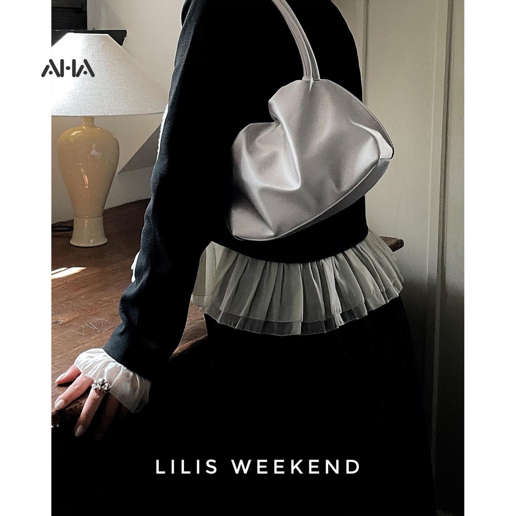 AHA OFFICIAL Túi Đeo Chéo Hình Đám Mây Màu Bạc Bóng Phong Cách Retro Thời Trang