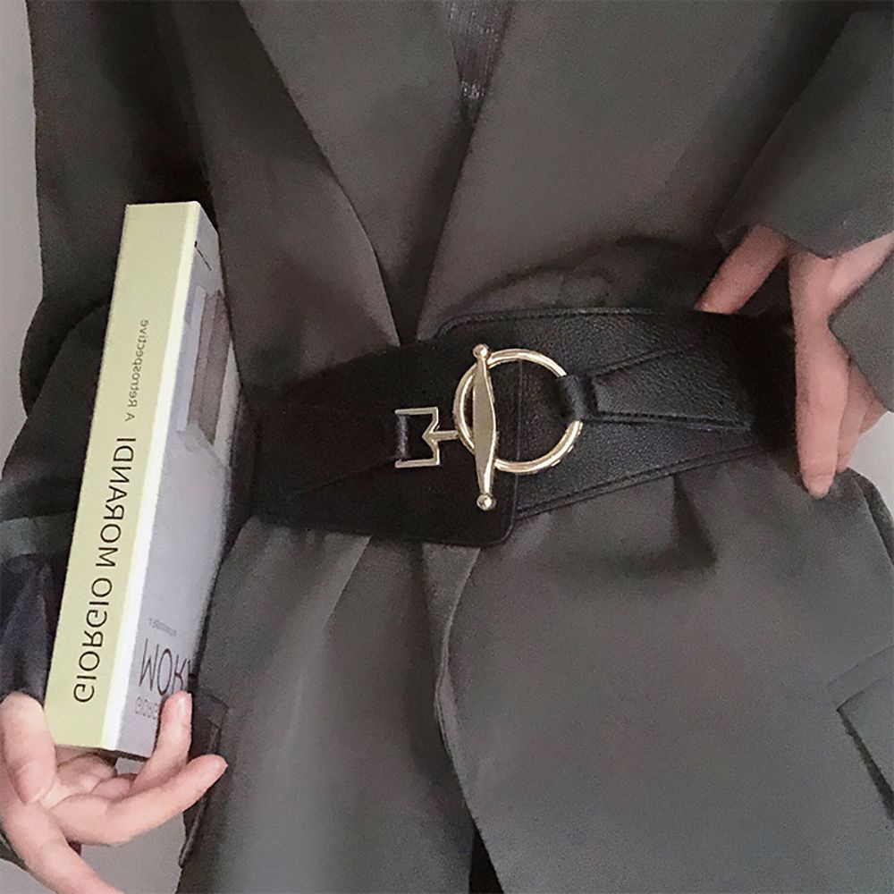 Thắt lưng da PU bản rộng thiết kế đơn giản sang trọng dành cho phái nữ
