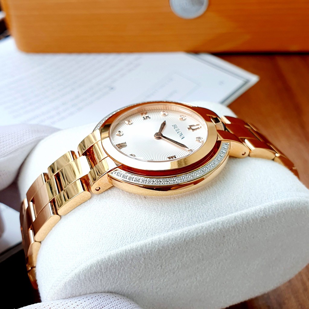 Đồng hồ nữ chính hãng Bulova Rubaiyat Diamond Silver Dial  98R248 - Máy Quartz pin - Kính sapphire