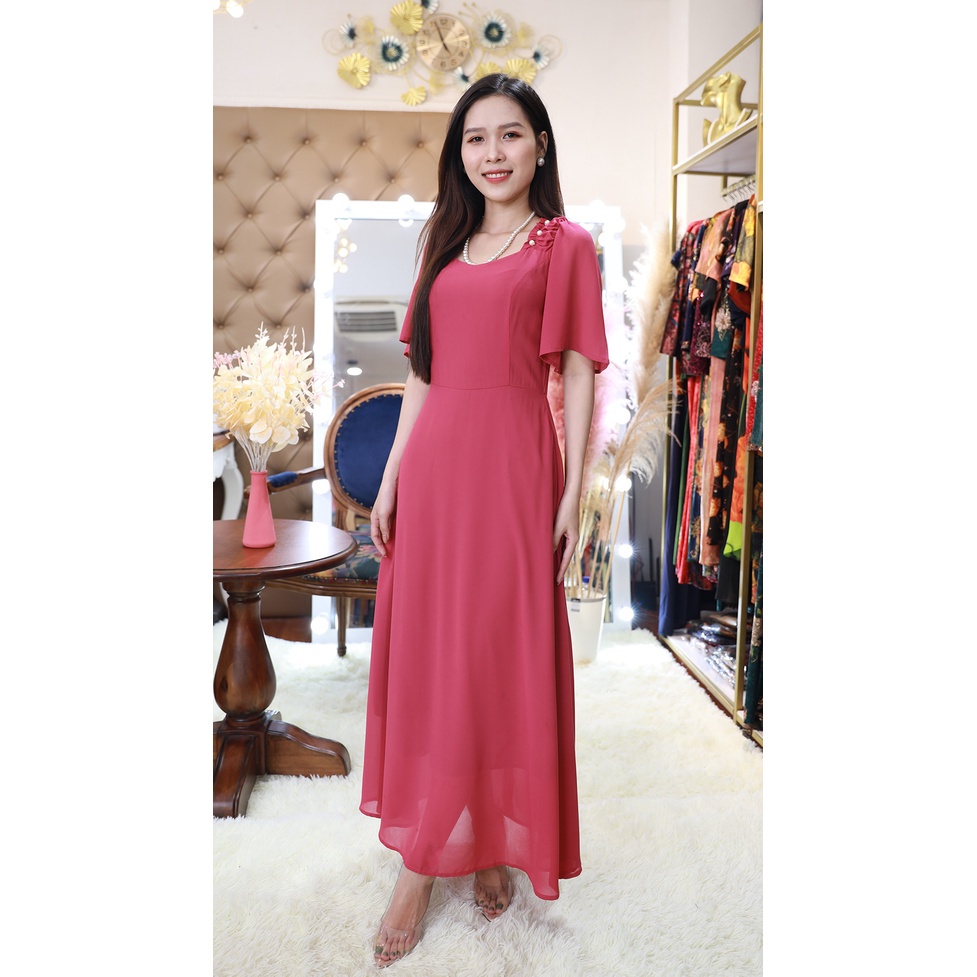 Đầm Suông Trung Niên Linh Trà TM196 Vải Voan Chiffon Cao Cấp Cho Mẹ