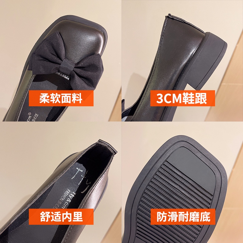 Giày búp bê IELGY mũi vuông thắt nơ phong cách pháp thanh lịch dành cho nữ