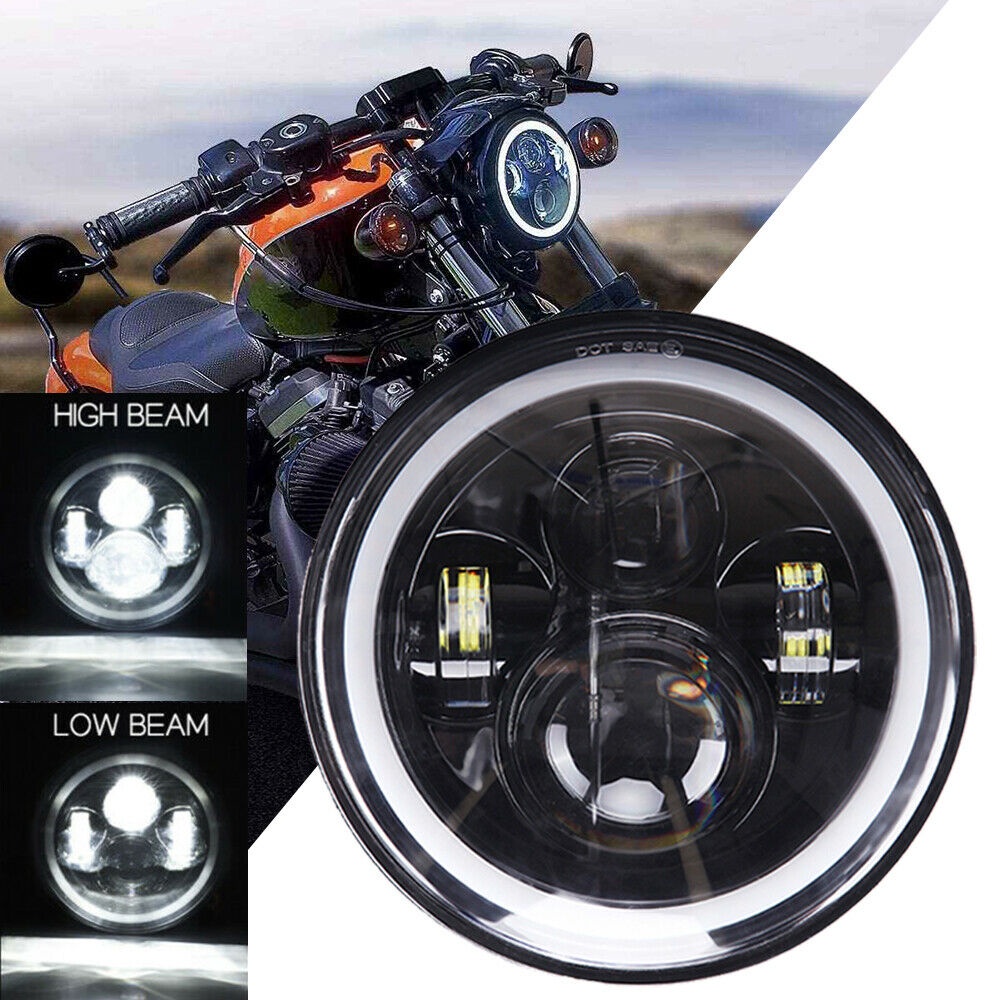 1 Chiếc 7 "inch Đèn LED Máy Chiếu Đen Hi / Lo Đèn Pha Cho Harley Street Glide Softail FLHX