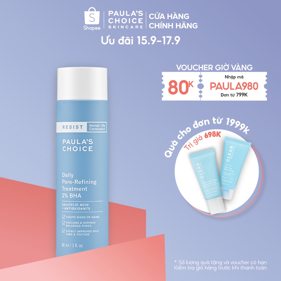 Dung dịch tẩy da chết, thu nhỏ chân lông Paula's Choice Resist Daily Pore Refining Treatment 2% BHA 88ml  - 7820