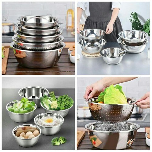 COMBO 5 MÓN THAU + RỔ INOX (4 Thau+1 Rổ) CHO NHÀ BẾP-CAO CẤP -tongkhohuyhoang168