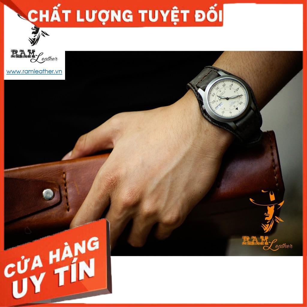 Dây Đồng Hồ Da Bò Xám Than Lục Quân Đức_Ram Bundstrap Bx1939