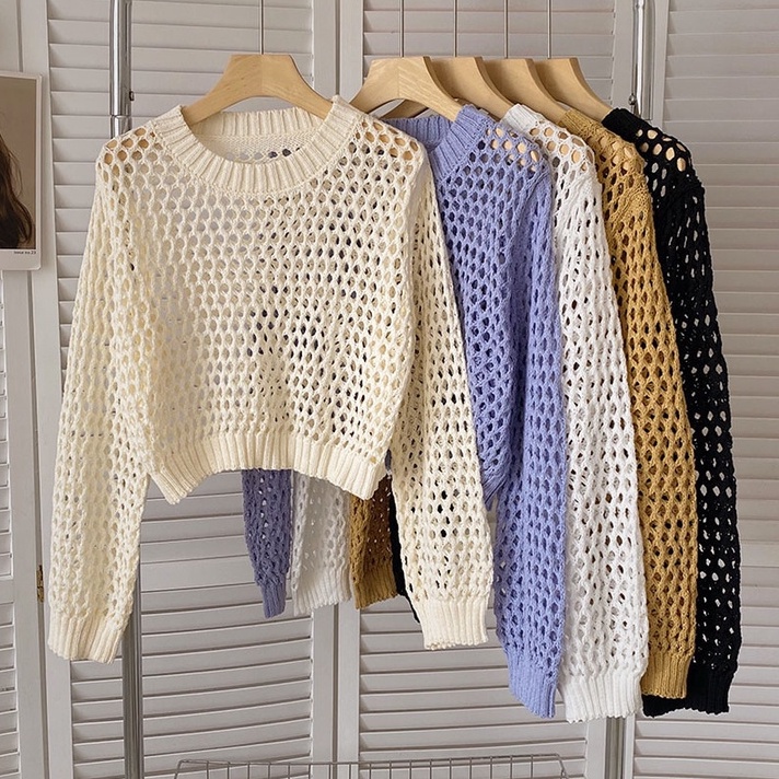 DUNEA Áo Croptop Dệt Kim Dáng Rộng Phong Cách Hàn Quốc Cổ Điển 4 Màu Sắc Lựa Chọn