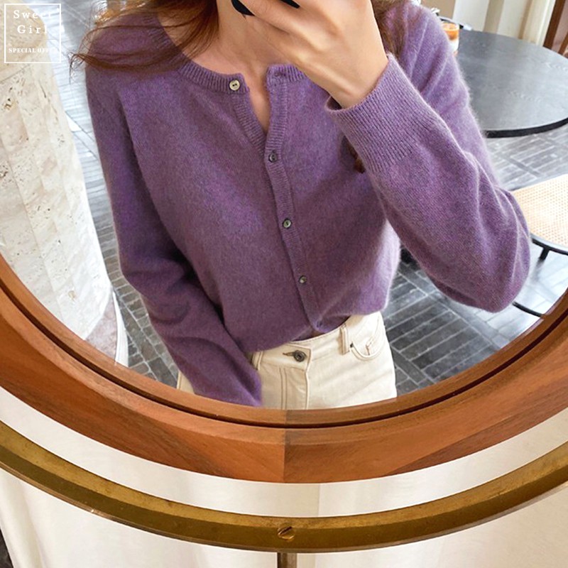 NEW (ORDER) Áo cardigan len mềm mịn  cài khuy cổ tròn form thụng basic đơn giản vintage công sở Hàn Quốc MÁT mẻ gợi cảm