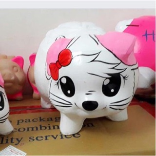 Heo đất handmade mèo trắng