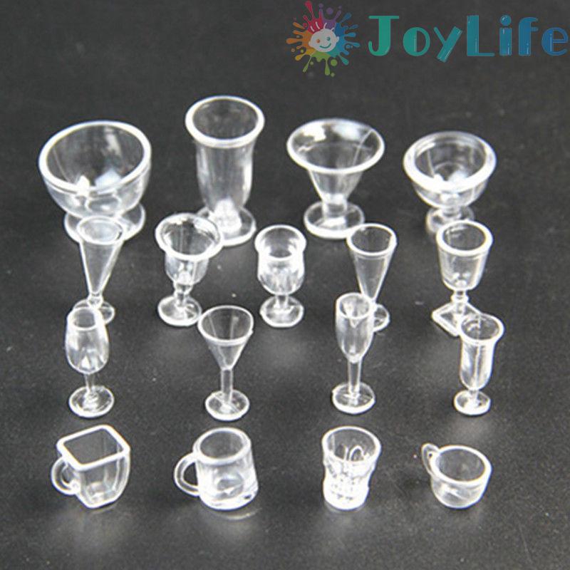 1 Set of 17 Pcs of Doll House Decoration Plastic Simulation Glass Model Cup Set