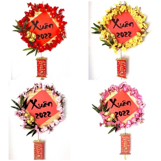 Vòng Hoa treo tết ( Mẹt Hoa ) Hoa Mai Vàng Đào Hồng sắc màu H30
