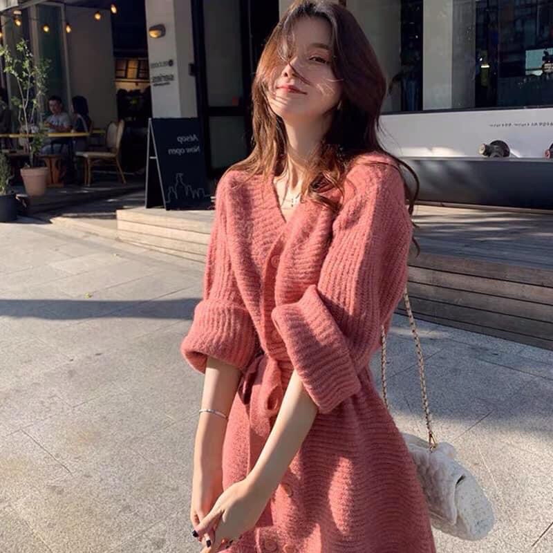 Váy len dài siêu tôn dáng dệt kim xuông dáng dài thoải mái