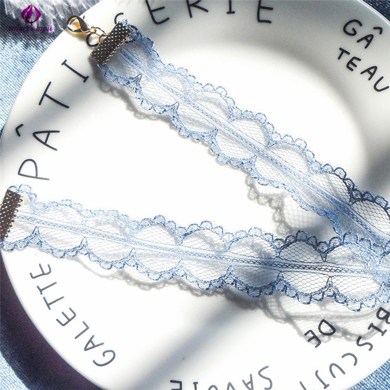 Vòng cổ choker phối ren màu xanh dương thiết kế độc đáo thời trang cho nữ