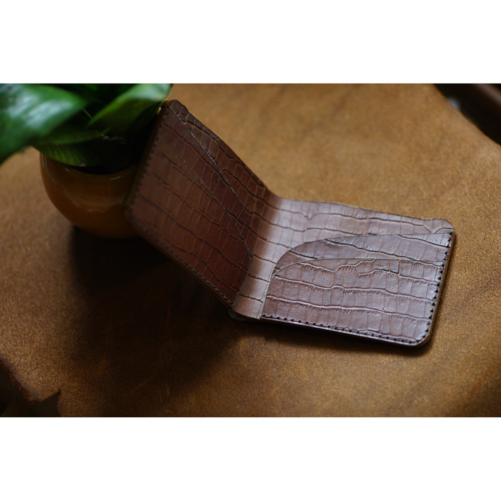 Ví nam da bò RAM Leather Da Bò Italia Màu Gỗ Mahogany