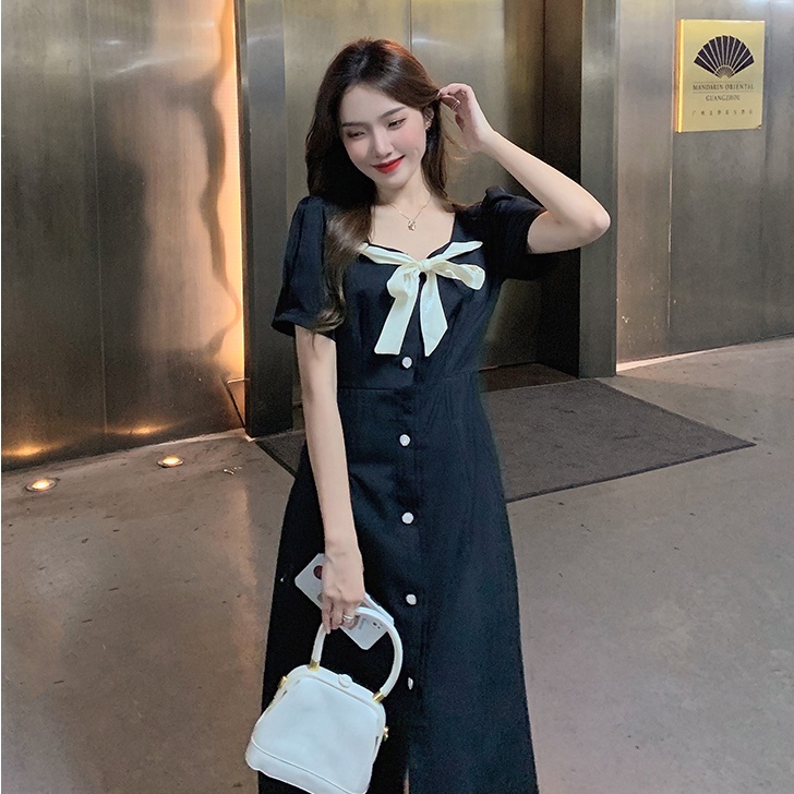 Đầm dáng dài Perty phối nơ thời trang mùa hè Hàn Quốc dành cho nữ