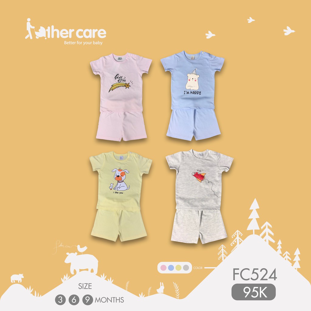 Bộ Quần Áo Cộc Tay Cài Vai FatherCare - In Hình FC524