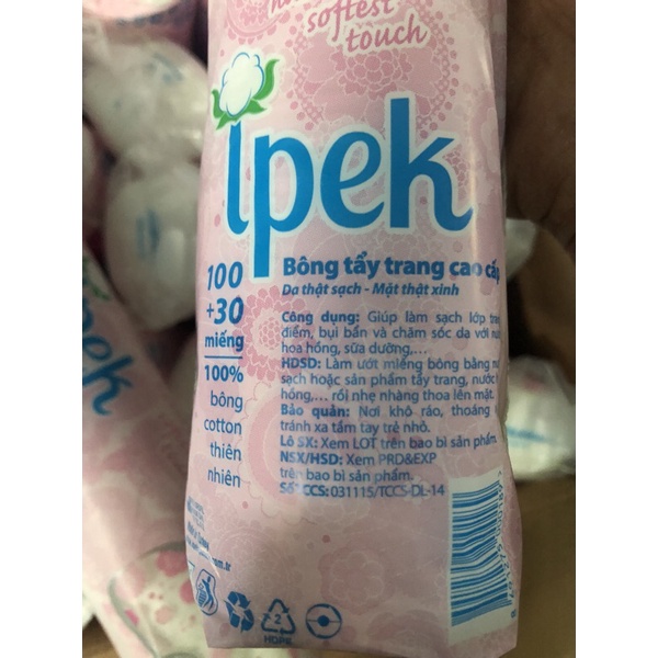 Bông tẩy trang Ipek xịn hàng nhập khẩu Âu 150 miếng hoàn toàn bông cotton thiên nhiên cotton pads