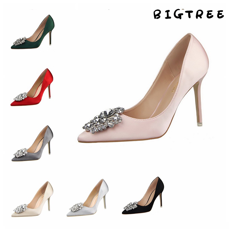 BIGTREE Giày Cao Gót Mũi Nhọn Đính Đá Lấp Lánh Phong Cách Hàn Quốc 10cm 516-5