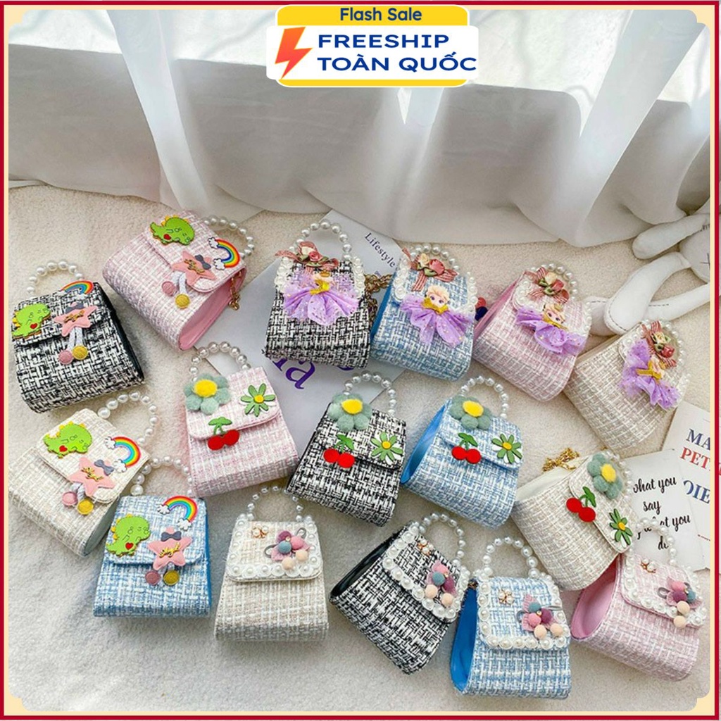 PVN22457 Túi Dạ Vuông Quai Ngọc Siêu Xinh Cho Bé T2 .