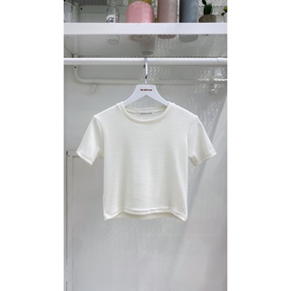 Áo thun gân croptop trơn - trắng