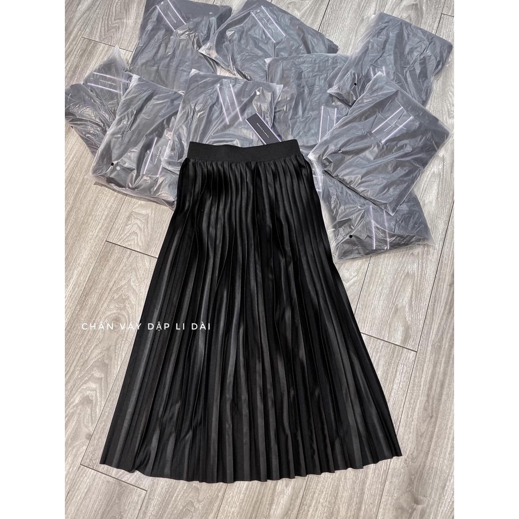 chân váy xếp ly lưng thun dáng dài