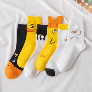 1 Cặp Vớ Cotton In Hình Vịt Con Dễ Thương Phong Cách Hàn Quốc Size 33-39