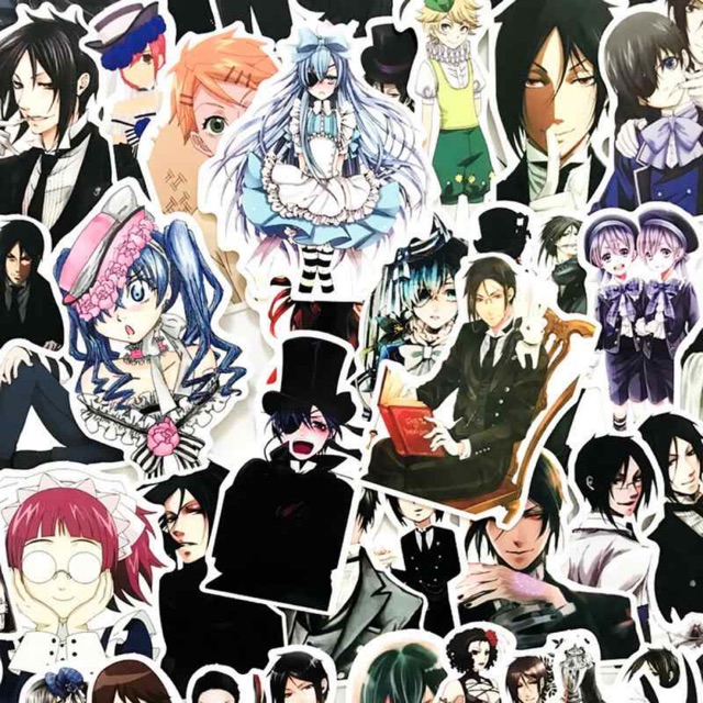 Sticker kuroshitsuji 30 cái ép lụa khác nhau có đề can bóc dán