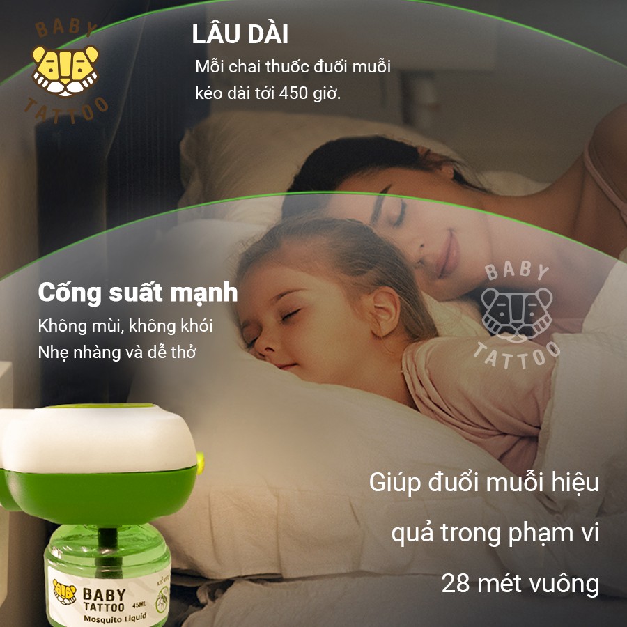 BABY TATTOO Combo 3 Bình Tinh Dầu Đuổi Muỗi Bổ SungDung Không Khói Không Mùi An Toàn Cho Bé, Chống Muỗi Tuyệt Đối