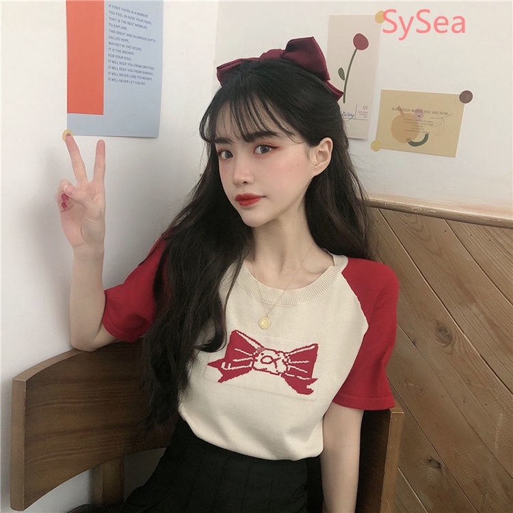 Áo tay ngắn dệt kim thời trang mùa hè cho nữ