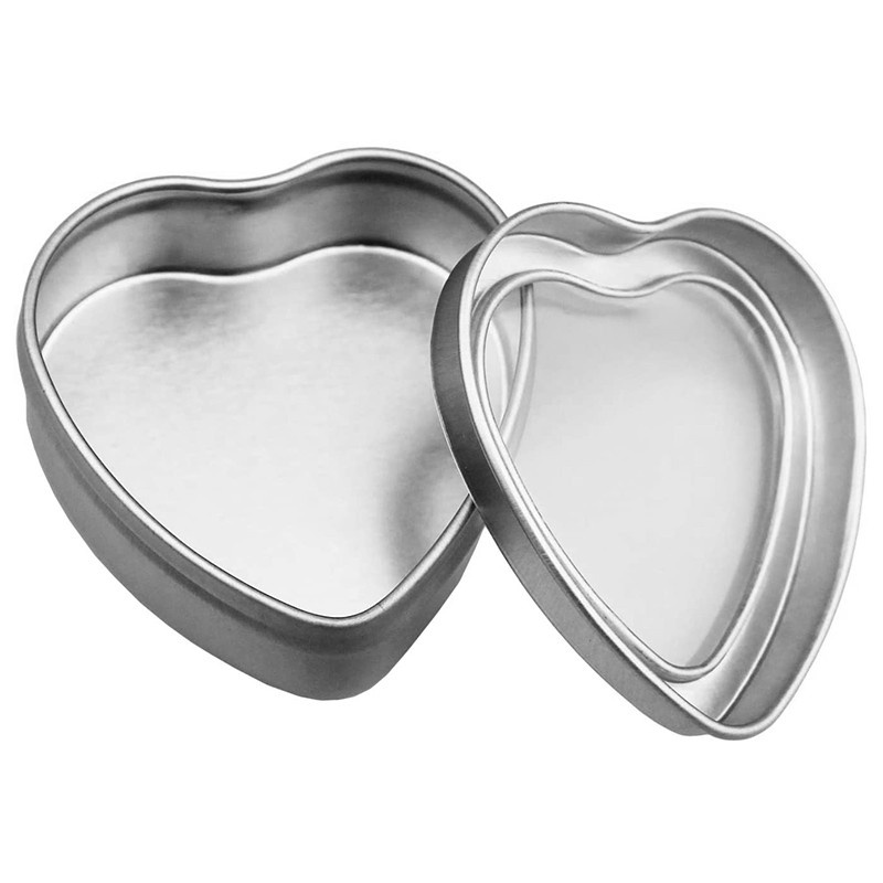 14-Pack Empty Heart Shaped Sier Metal Tins with Clear Window