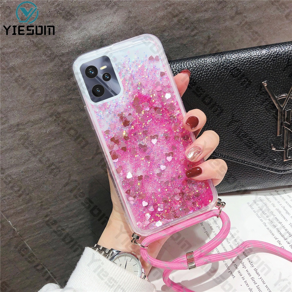 Ốp Điện Thoại Silicone Mềm Đính Kim Tuyến Kèm Dây Cho Realme C35 C21 C15 C17 C11 C3 C2 C1 Realme 9i 6 5 9 Pro Plus