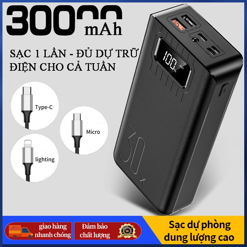 Sạc Dự Phòng chất lượng cao PIN Polymer cao cấp 30000mAh, 3 cổng sạc đầu vào, 2 cổng sạc đầu ra, hỗ trợ sạc nhanh