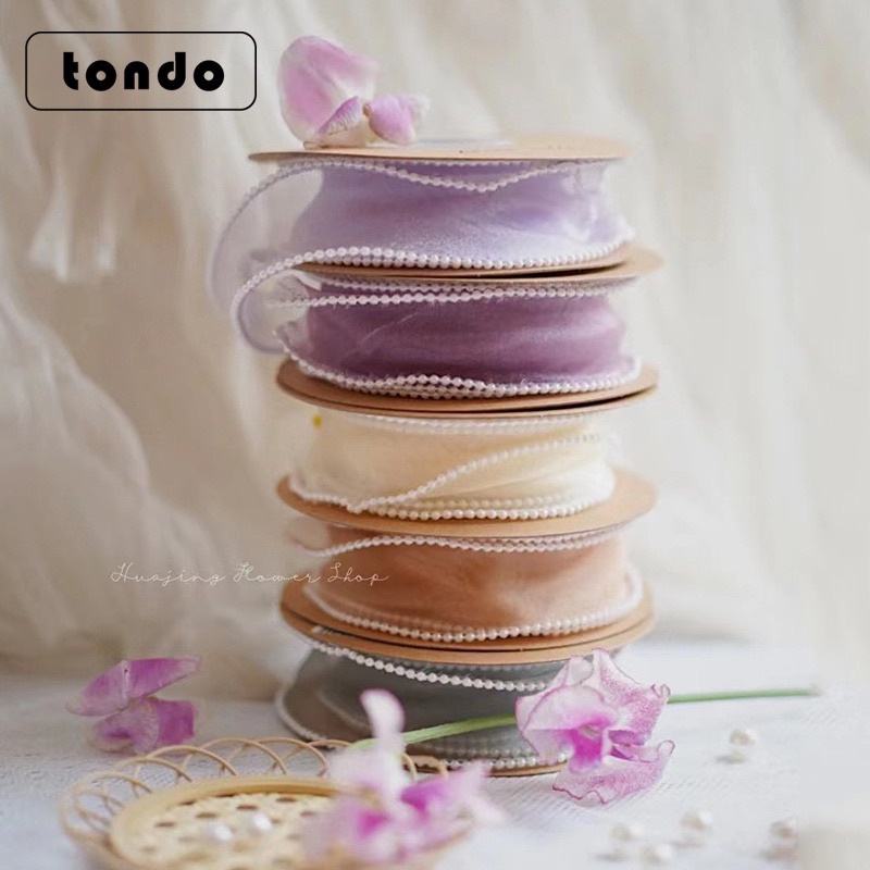 Ruy Băng Voan Viền Ngọc Sóng Đẹp Bản 4cm - 5m Buộc Hoa Làm Nơ