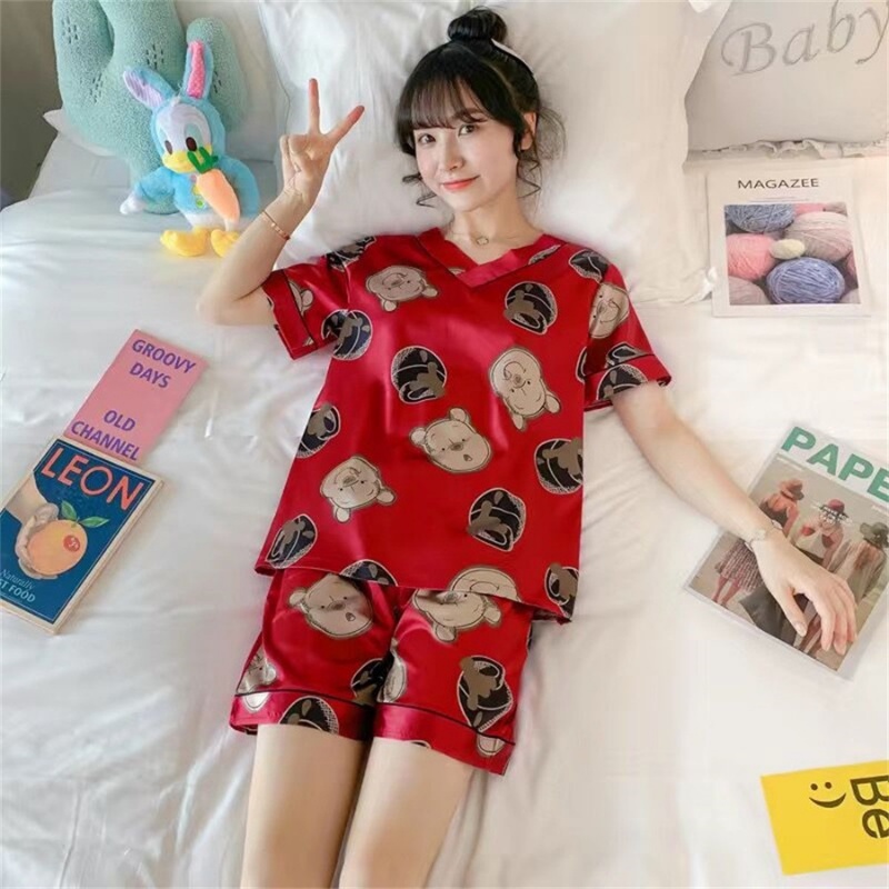 Combo bộ đồ nữ lụa sang chảnh pijama đùi cổ v mặc nhà yukago S1607