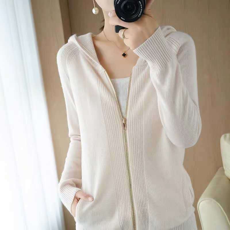 Áo Khoác Cardigan Có Nón Và Dây Kéo Dáng Rộng Thời Trang Cho Nữ 06