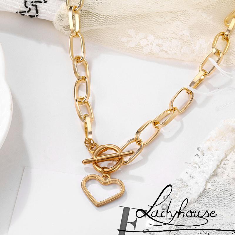 Vòng cổ choker màu vàng/bạc mặt hình trái tim cổ điển cho cặp đôi