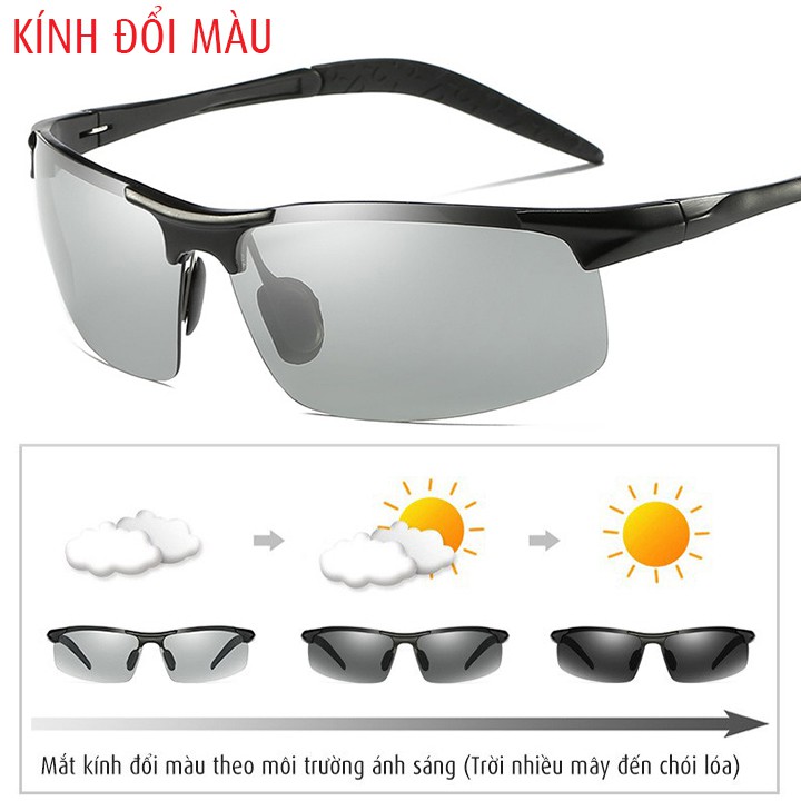 Kính đổi màu gọng nhôm magiê, kính mát, mắt kính phân cực polarized, Chống tia UV -MK1820