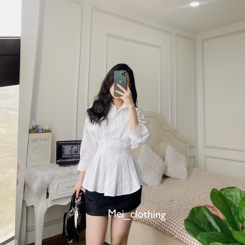 [Ảnh thật/sẵn] Áo sơmi XIAOZING chiết eo cực tôn dáng