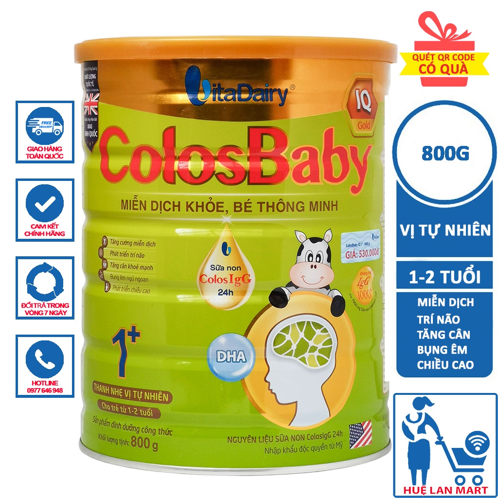 [CHÍNH HÃNG ] Sữa Bột VitaDairy ColosBaby IQ Gold 1+ Hộp 800g (Miễn dịch khỏe, bé thông minh)